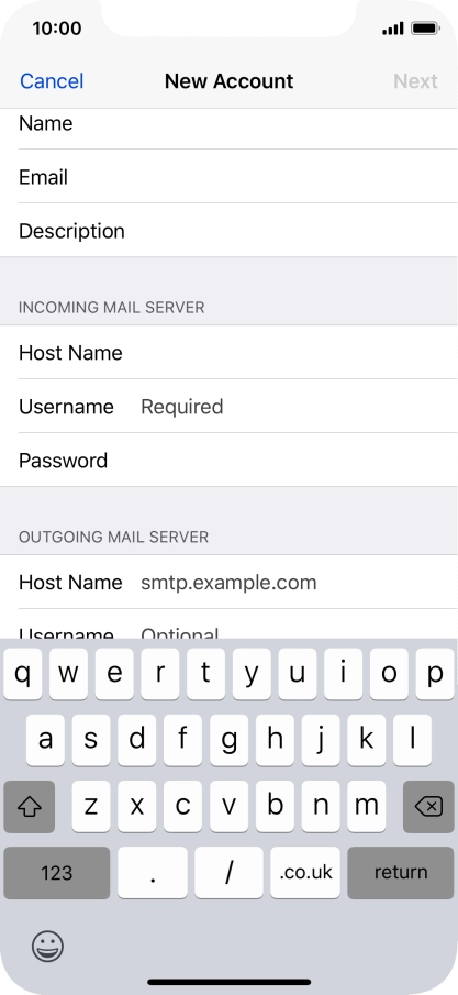 Press Username and key in the username for your email account.