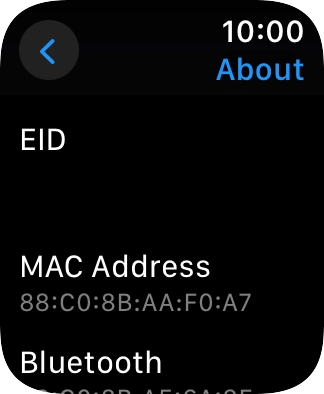 Your Apple Watch EID number is displayed below EID.