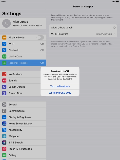 If Wi-Fi is turned on, press Wi-Fi and USB Only.