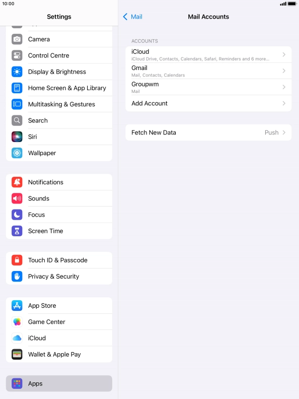 Press the name of the email account you've just set up.