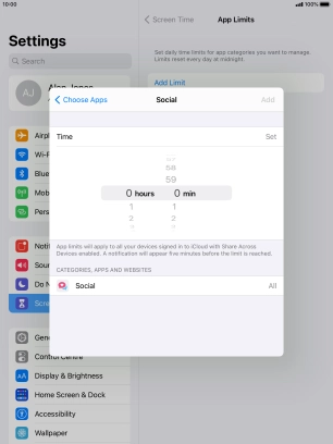 Set the required time limit for use of the selected category.
