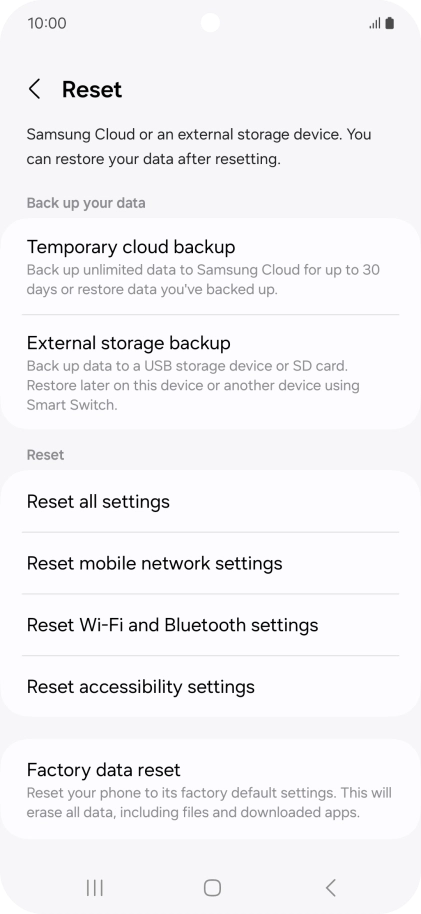Press Factory data reset.