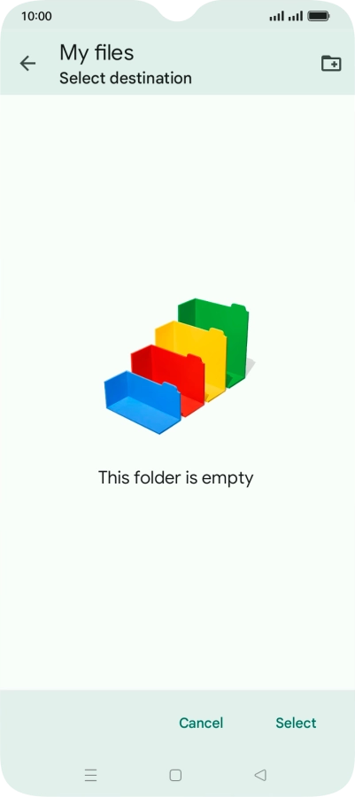 To create a new folder, press the new folder icon and follow the instructions on the screen to create a new folder.