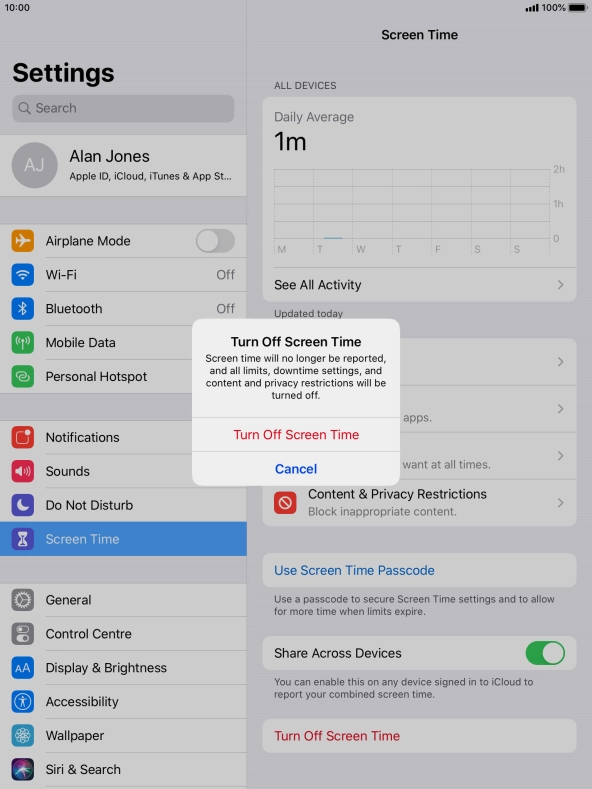 Press Turn Off Screen Time.