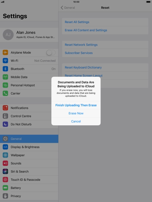 Press the required setting.