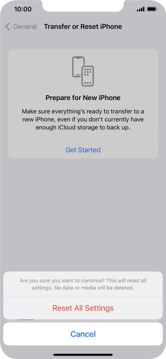 Press Reset All Settings. Wait a moment while the factory default settings are restored. Follow the instructions on the screen to set up your phone and prepare it for use.