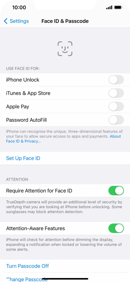 Press Turn Passcode Off and key in the phone lock code.