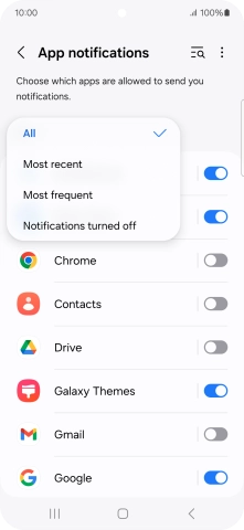 Press the required setting.