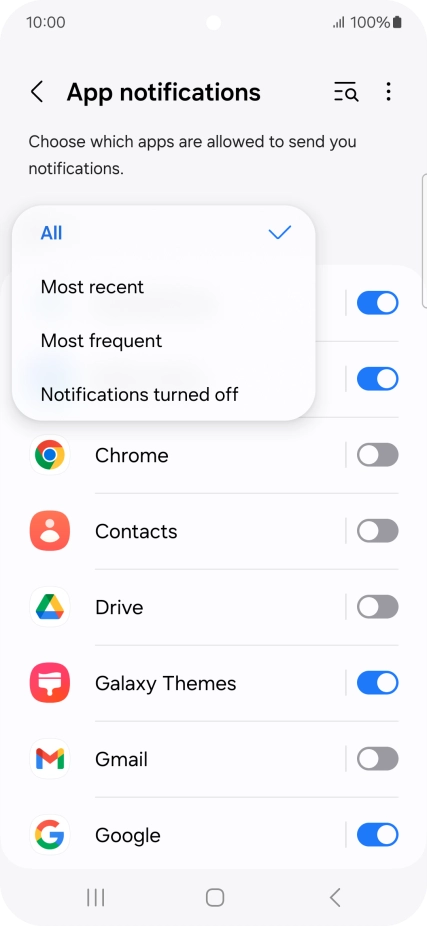 Press the required setting.