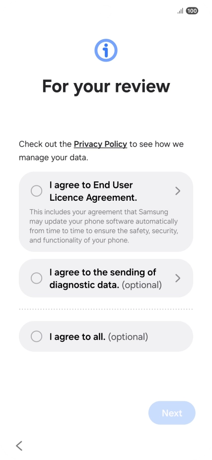 Press the fields next to the required settings to select them.