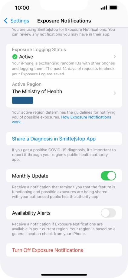 Press Turn Off Exposure Notifications.
