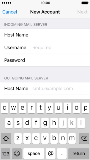 Press Username and key in the username for your email account.