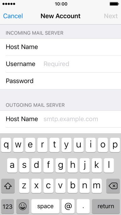 Press Username and key in the username for your email account.
