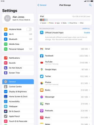 Press the required app.