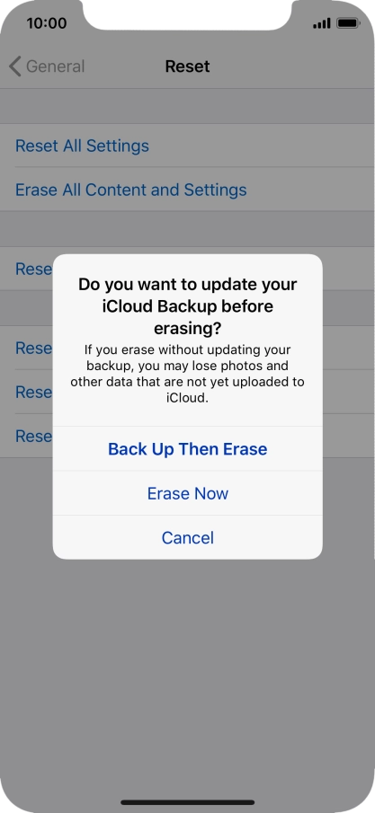 Press the required setting.