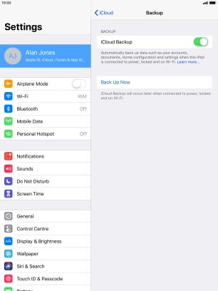 Press Back Up Now and wait while the tablet memory is backed up.