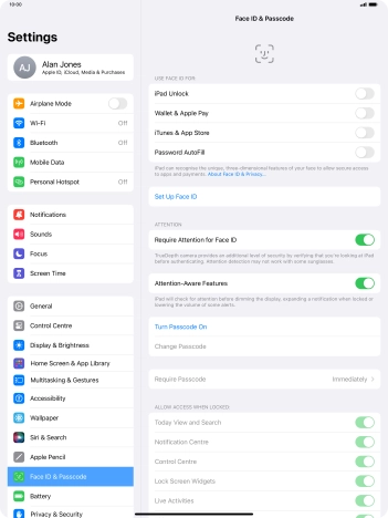 Press Turn Passcode On and key in a lock code of your own choice twice.