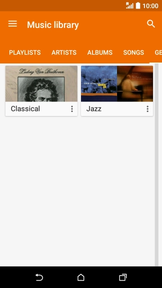 Slide your finger right or left on the screen to select the required category and go to the required audio file.