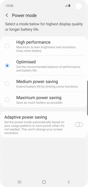 Press the required setting to turn on the function.