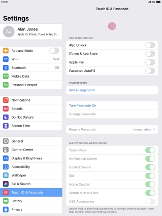Press Turn Passcode On and key in a lock code of your own choice twice.