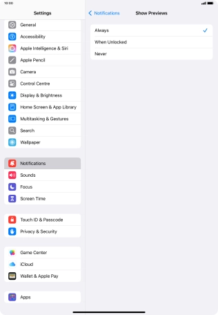 To select notification preview on the lock screen, press Always.