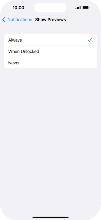 To select notification preview on the lock screen, press Always.