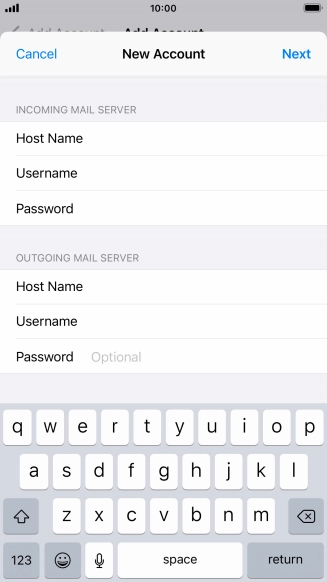 Press Password and key in the password for your email account. Please note that if you're using Vodafone's outgoing server, leave the password field empty.