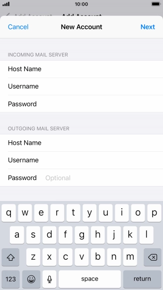 Press Password and key in the password for your email account. Please note that if you're using Vodafone's outgoing server, leave the password field empty.