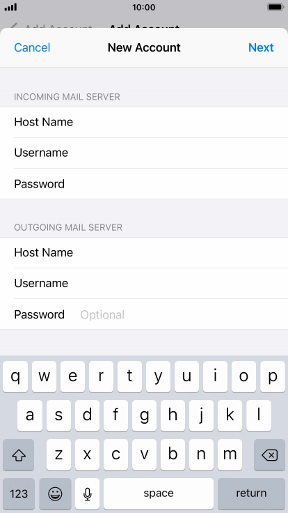 Press Password and key in the password for your email account. Please note that if you're using Vodafone's outgoing server, leave the password field empty.