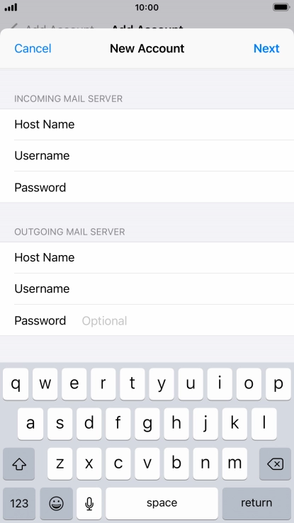 Press Password and key in the password for your email account. Please note that if you're using Vodafone's outgoing server, leave the password field empty.
