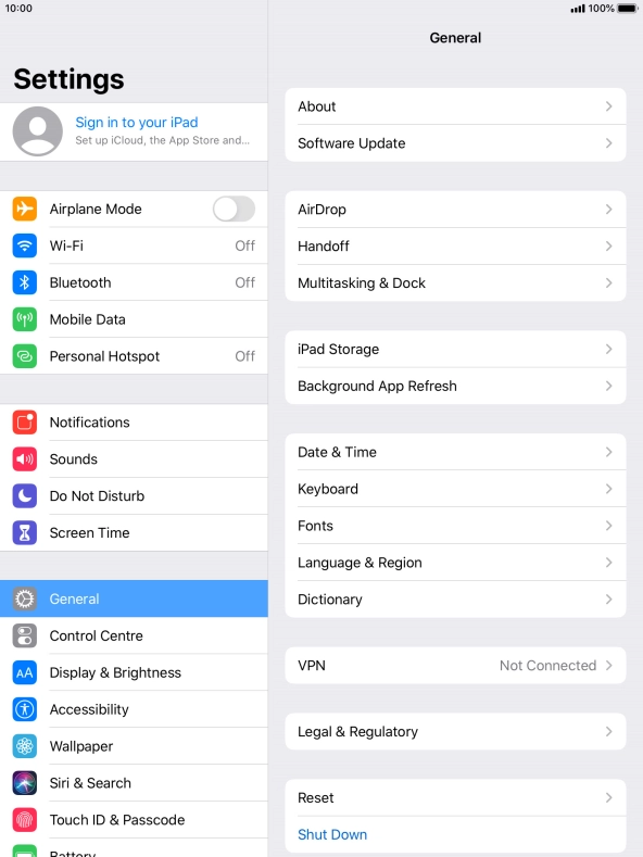Press Sign in to your iPad.