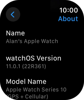 The software version of your Apple Watch is displayed below watchOS Version.