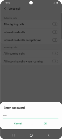 Key in your barring password and press OK. The default barring password is 0000.