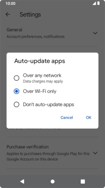 To turn on automatic update of apps using mobile network, press Over any network.