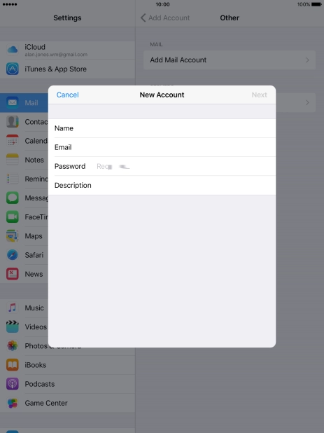 Press Password and key in the password for your email account.