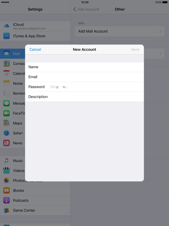 Press Password and key in the password for your email account.