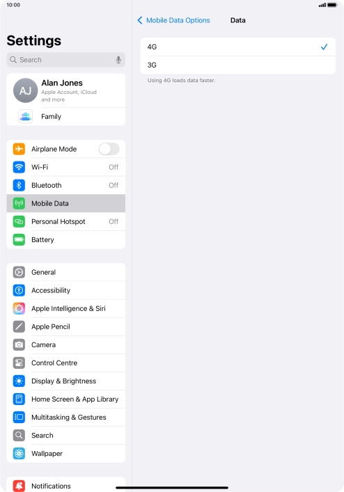 Press the required setting.