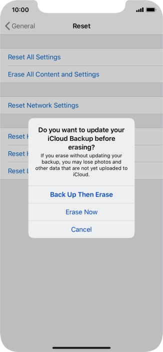 Press the required setting.