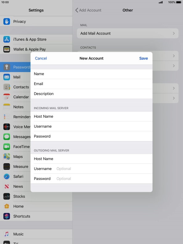 Press Username and key in the username for your email account. Please note that if you're using Vodafone's outgoing server, leave the username field empty.