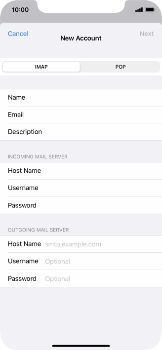 Press Host Name and key in the name or IP address of your email provider's outgoing server. Please note that if you can't send email messages when using your email provider's outgoing server, key in smtp.vodafone.net.au (Vodafone's outgoing server).
