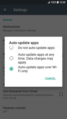 Press Auto-update apps over Wi-Fi only to turn on the function.
