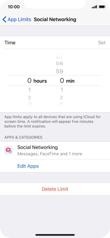 Set the required time limit for use of the selected category.