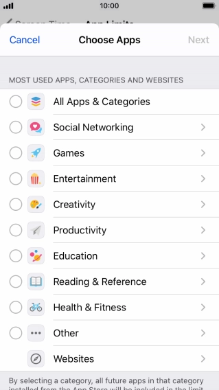Press the required categories.