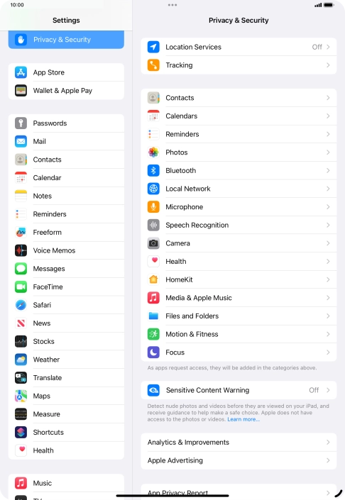 Press Location Services.