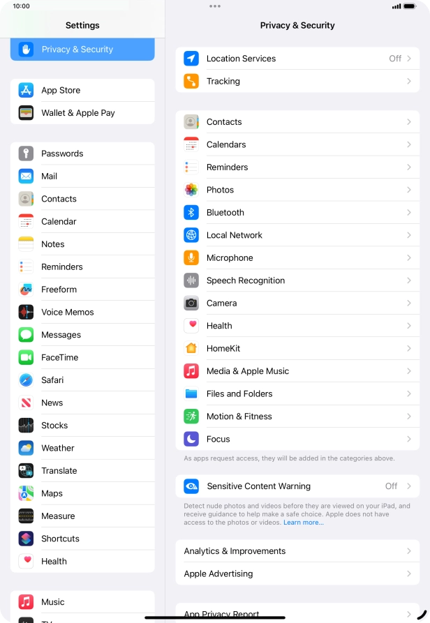 Press Location Services.