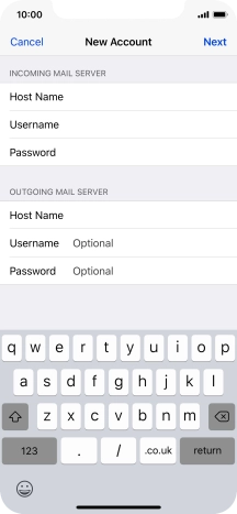 Press Username and key in the username for your email account. Please note that if you're using Vodafone's outgoing server, leave the username field empty.