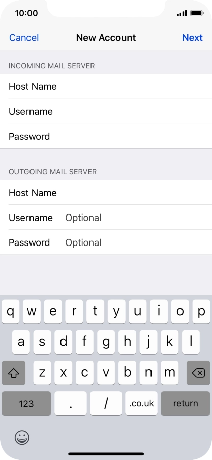 Press Username and key in the username for your email account. Please note that if you're using Vodafone's outgoing server, leave the username field empty.