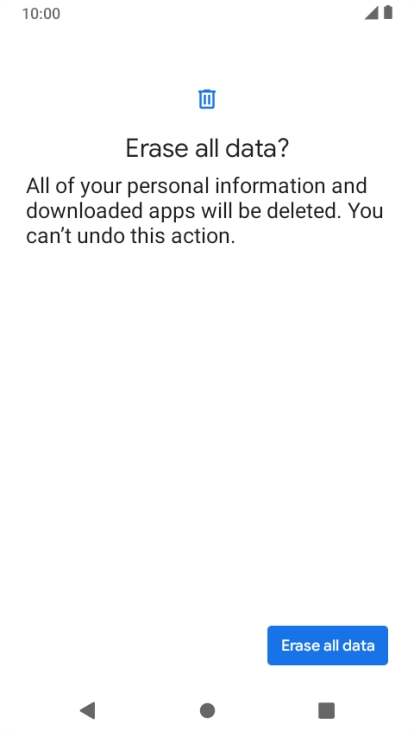 Press Erase all data. Wait a moment while the factory default settings are restored. Follow the instructions on the screen to set up your phone and prepare it for use.