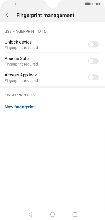 Press New fingerprint and follow the instructions on the screen to create the phone lock code using your fingerprint.
