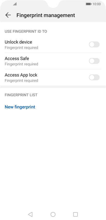 Press New fingerprint and follow the instructions on the screen to create the phone lock code using your fingerprint.